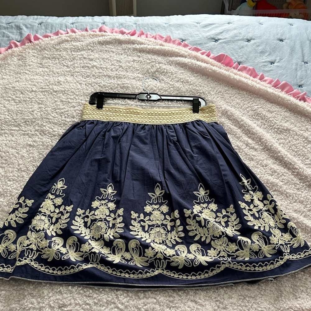 Metro Wear Navy Skirt with Cream Embroidered Hem